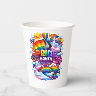 Gobelets En Papier Mois fierté coloré, arc-en-ciel et art de licorne