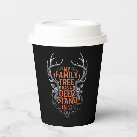 Gobelets En Papier Mon Arbre Familial A Un Deer Stand Dans La Chasse (Recto)