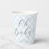 Gobelets En Papier Mon bébé ! Baby shower En vichy bleu clair doux (Verso)