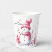 Gobelets En Papier Monde de Marshmallow de Snowman rose (Verso)