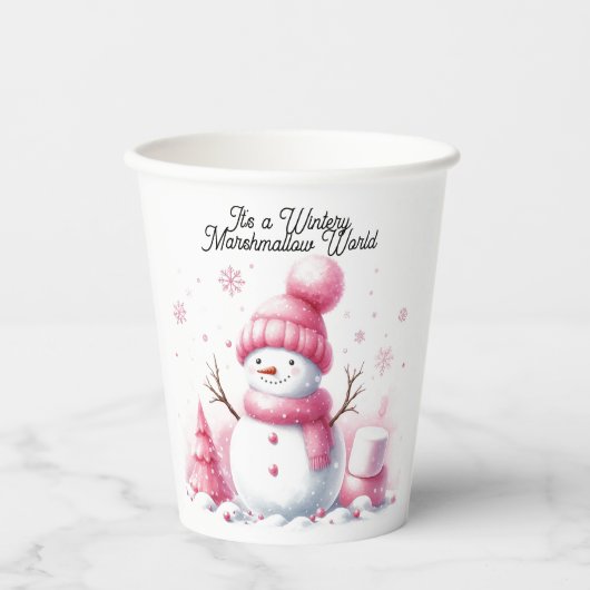 Gobelets En Papier Monde de Marshmallow de Snowman rose (Recto)