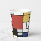Gobelets En Papier Mondrian Peinture Rouge Plane Jaune Noir Gris Bleu (Recto)