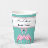 Gobelets En Papier Monogram Beach House Flamants roses Turquoises mar (Verso)