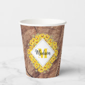 Gobelets En Papier Monogram de Rustic Sunflowers & Wood Texture (Verso)