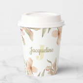 Gobelets En Papier Monogram pastel bébé rose ciel bébé design de fleu (Gauche)