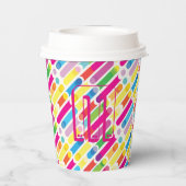 Gobelets En Papier Monogram Rainbow Diagonal Lines Pattern Pop Art (Verso)