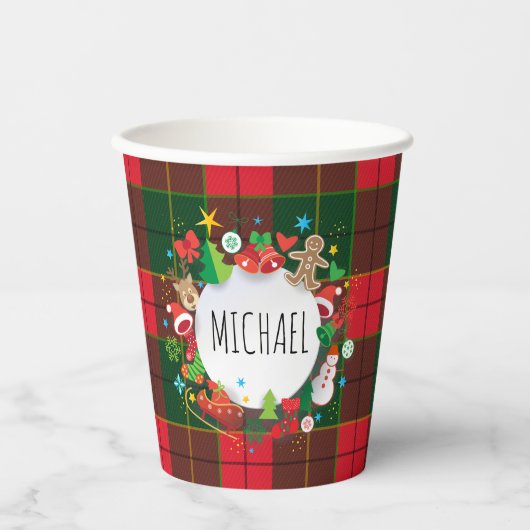 Gobelets En Papier Monogram Winter Holiday Christmas Scottish Pattern (Recto)