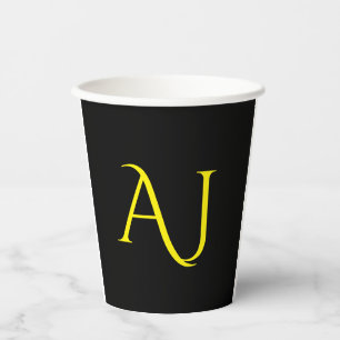 Gobelets En Papier Monogramme Attrayant Jaune Noir Minimaliste Modern