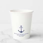 Gobelets En Papier monogramme blanc d'ancrage bleu marine mariage (Recto)