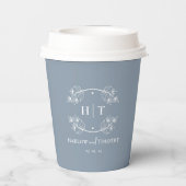 Gobelets En Papier Monogramme blanc Dusty Blue Mariage tasses de papi (Verso)