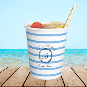 Gobelets En Papier Monogramme Chic Bleu Grandes Famille Maison de pla