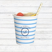 Gobelets En Papier Monogramme Chic Bleu Grandes Famille Maison de pla