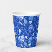 Gobelets En Papier Monogramme, Cobalt Blue Tropical Feuille Motif 8oz (Verso)