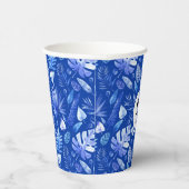Gobelets En Papier Monogramme, Cobalt Blue Tropical Feuille Motif 8oz (Droite)