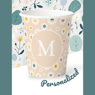 Gobelets En Papier Monogramme coloré Souriant Faisée personnalisée