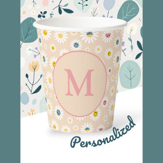 Gobelets En Papier Monogramme coloré Souriant Faisée personnalisée