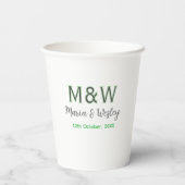 Gobelets En Papier Monogramme couple gris vert moderne date romantiqu (Verso)