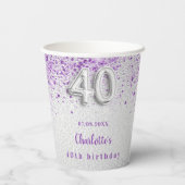 Gobelets En Papier monogramme de 40e anniversaire argent violet parti (Verso)