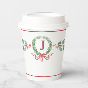 Gobelets En Papier Monogramme de couronne de Noël