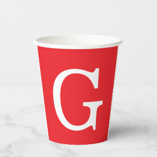 Gobelets En Papier Monogramme de lettre initiale rouge blanc simple