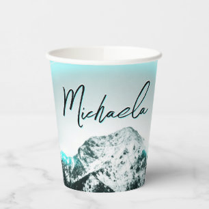 Gobelets En Papier Monogramme de lumière de néon bleu mystérieux de m