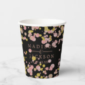 Gobelets En Papier Monogramme de Mariage or Rose d'étincelle Confetti (Recto)