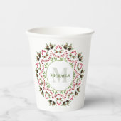 Gobelets En Papier Monogramme de Noël Famille Verdure Feuillage Folia (Recto)