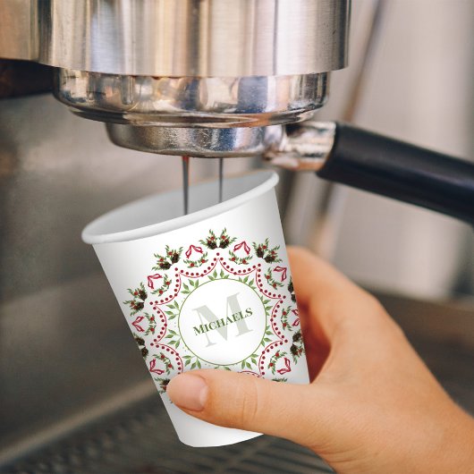 Gobelets En Papier Monogramme de Noël Famille Verdure Feuillage Folia