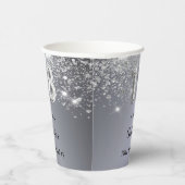 Gobelets En Papier monogramme de parties scintillant argent 18e anniv (Droite)