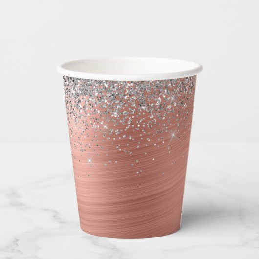 Gobelets En Papier Monogramme de Parties scintillant d'argent en méta (Verso)