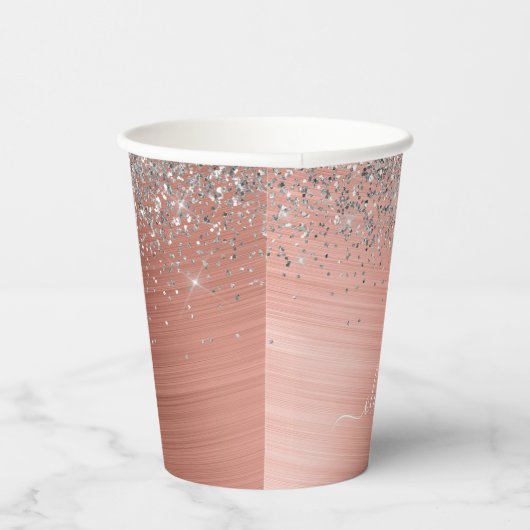 Gobelets En Papier Monogramme de Parties scintillant d'argent en méta (Droite)