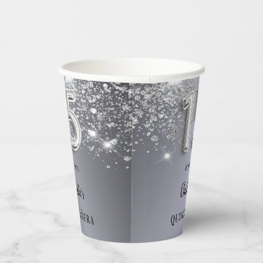 Gobelets En Papier Monogramme de poussière de parties scintillant arg (Droite)
