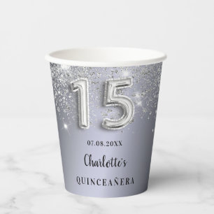 Gobelets En Papier Monogramme de poussière de parties scintillant arg
