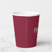 Gobelets En Papier Monogramme de script personnalisé et nom Bourgogne (Droite)