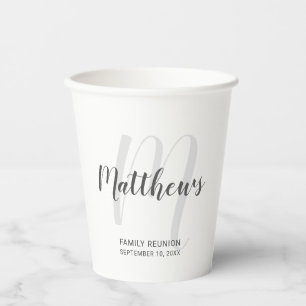 Gobelets En Papier Monogramme de script personnalisé et tasses de pa
