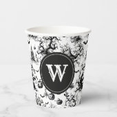 Gobelets En Papier Monogramme de toile d'Halloween noir et blanc (Recto)