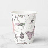 Gobelets En Papier Monogramme d'insectes roses et blancs mignons (Gauche)