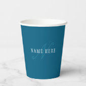 Gobelets En Papier Monogramme élégant | Bleu océan (Verso)