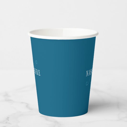 Gobelets En Papier Monogramme élégant | Bleu océan (Gauche)