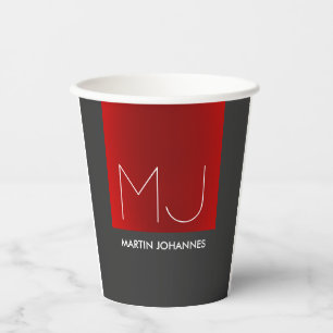 Gobelets En Papier Monogramme Elegant Red Grey Ajouter Nom Initiales