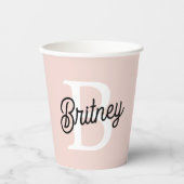 Gobelets En Papier Monogramme et nom personnalisé moderne Pastel Pink (Recto)