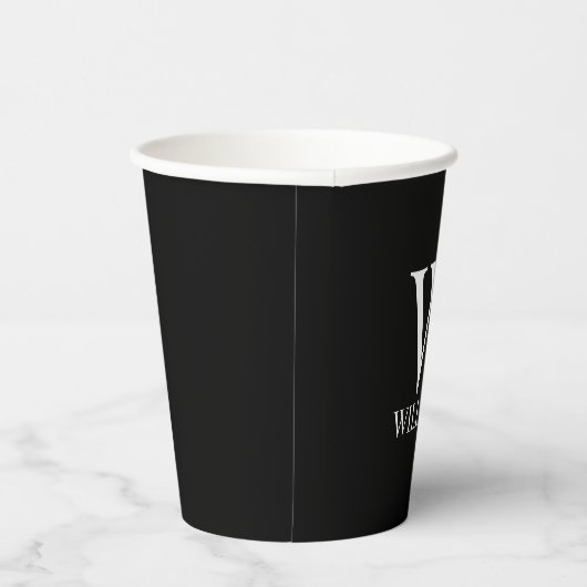 Gobelets En Papier Monogramme et nom personnalisés en noir (Droite)
