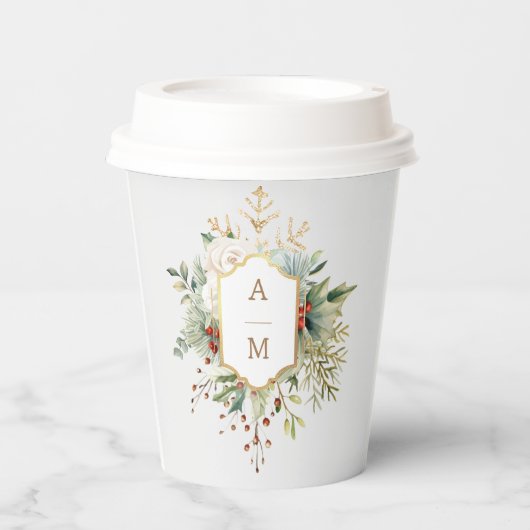 Gobelets En Papier Monogramme floral de Noël tout simplement élégant (Recto)