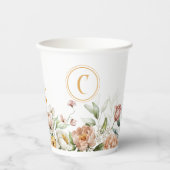 Gobelets En Papier Monogramme Initial & Nom, Coupes Florales de papie (Recto)