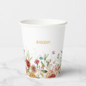 Gobelets En Papier Monogramme Initial & Nom, Coupes Florales de papie (Verso)