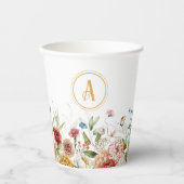 Gobelets En Papier Monogramme Initial & Nom, Coupes Florales de papie (Recto)