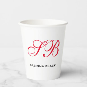 Gobelets En Papier Monogramme Initiales Nom Plain Moderne Minimaliste