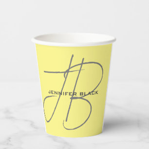 Gobelets En Papier Monogramme Lettres initiales clair jaune moderne