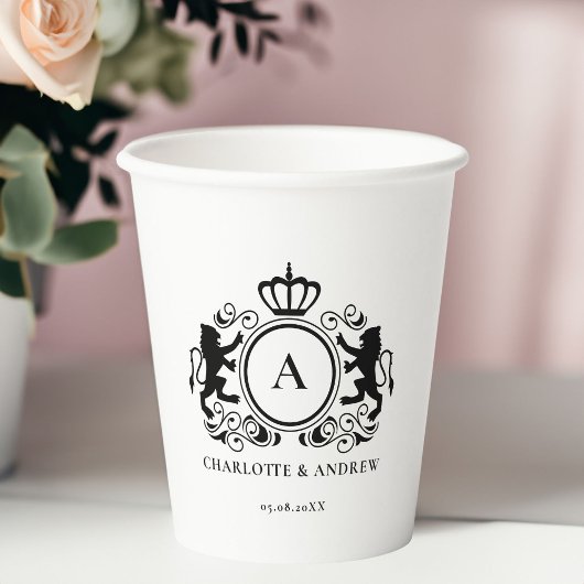 Gobelets En Papier Monogramme, logo, emblème & lion mariage Coupe en 