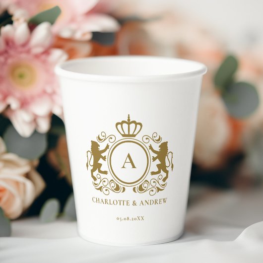 Gobelets En Papier Monogramme, logo, emblème & lion mariage Coupe en